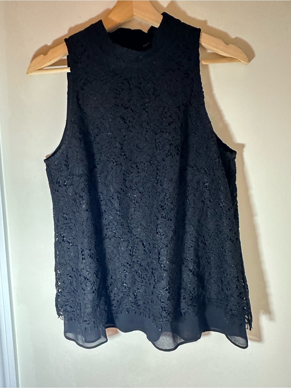 WHBM Black Lace Sleeveless Flowy Halter Summer Blouse